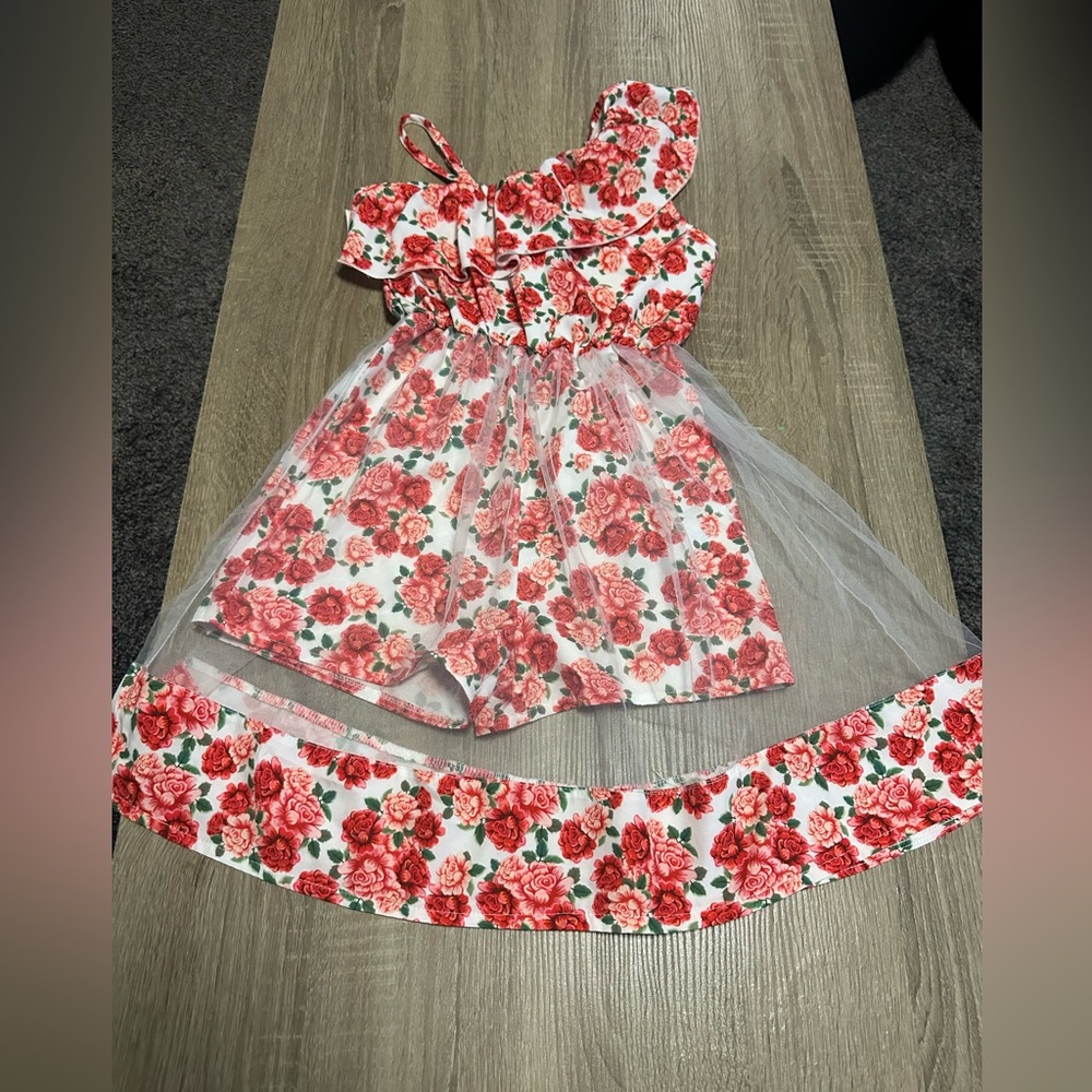 Girls shorts romper with built in short skirt tulle cover